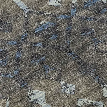 9' X 12' Burnished Brown And Blue Tribal Washable Area Rug With UV Protection