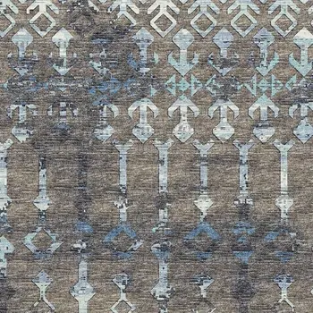 9' X 12' Burnished Brown And Blue Tribal Washable Area Rug With UV Protection