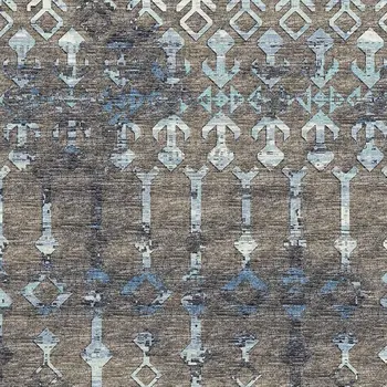 10' X 14' Burnished Brown And Blue Tribal Washable Area Rug With UV Protection