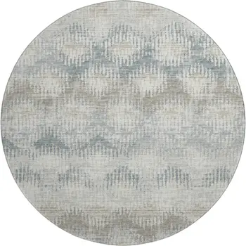 8' Linen And Ivory Abstract Washable Round Rug With UV Protection