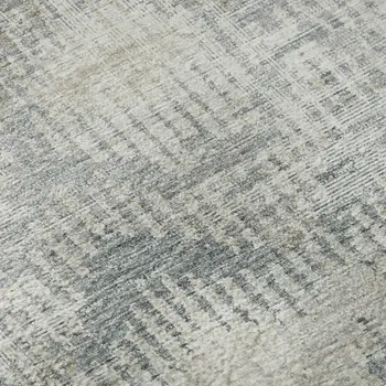 8' Linen And Ivory Abstract Washable Round Rug With UV Protection