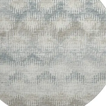 8' Linen And Ivory Abstract Washable Round Rug With UV Protection