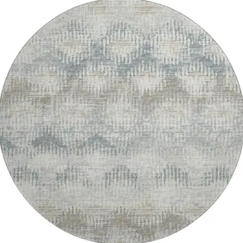 8' Linen And Ivory Abstract Washable Round Rug With UV Protection