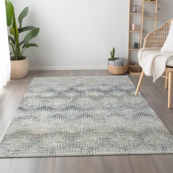 8' X 10' Linen And Ivory Abstract Washable Area Rug With UV Protection
