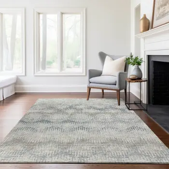 8' X 10' Linen And Ivory Abstract Washable Area Rug With UV Protection