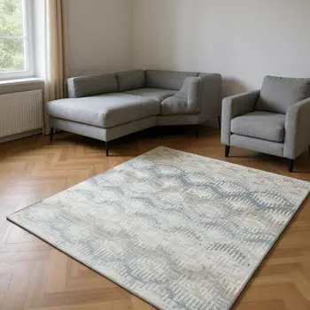 10' X 14' Linen And Ivory Abstract Washable Area Rug With UV Protection