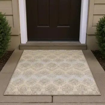 3' X 5' Brown Ivory And Sky Blue Abstract Washable Area Rug With UV Protection
