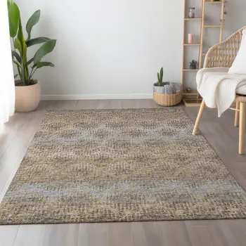 5' X 8' Brown Ivory And Sky Blue Abstract Washable Area Rug With UV Protection