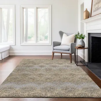 5' X 8' Brown Ivory And Sky Blue Abstract Washable Area Rug With UV Protection