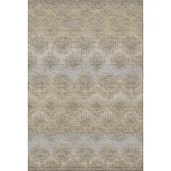5' X 8' Brown Ivory And Sky Blue Abstract Washable Area Rug With UV Protection