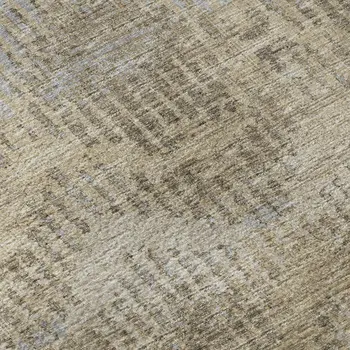 8' Brown Ivory And Sky Blue Abstract Washable Round Rug With UV Protection