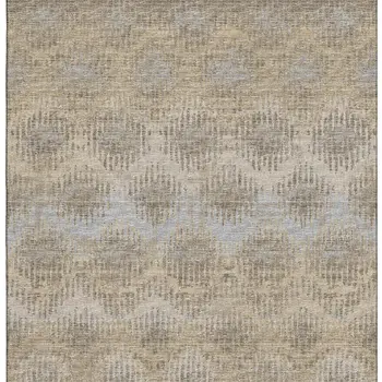 8' X 10' Brown Ivory And Sky Blue Abstract Washable Area Rug With UV Protection