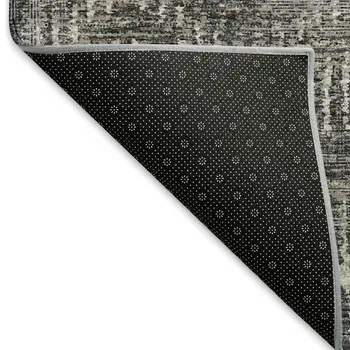 5' X 8' Graphite Ivory And Beige Abstract Washable Area Rug With UV Protection