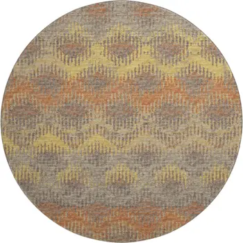 8' Burnt Sienna Gold And Gray Abstract Washable Round Rug With UV Protection