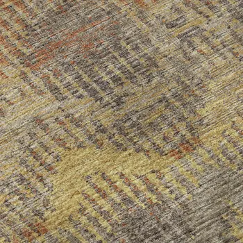 8' Burnt Sienna Gold And Gray Abstract Washable Round Rug With UV Protection