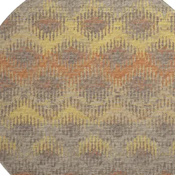 8' Burnt Sienna Gold And Gray Abstract Washable Round Rug With UV Protection