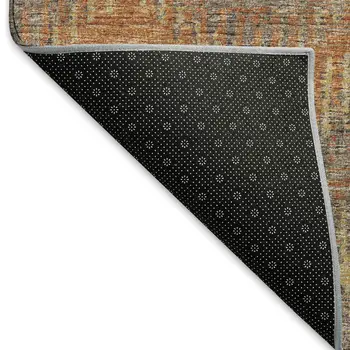 9' X 12' Burnt Sienna Gold And Gray Abstract Washable Area Rug With UV Protection