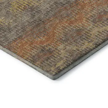 9' X 12' Burnt Sienna Gold And Gray Abstract Washable Area Rug With UV Protection