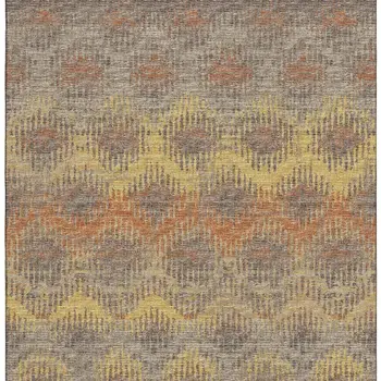 9' X 12' Burnt Sienna Gold And Gray Abstract Washable Area Rug With UV Protection