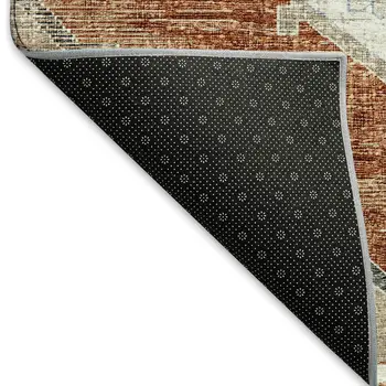10' X 14' Terra Cotta Ivory And Blue Tribal Washable Area Rug With UV Protection