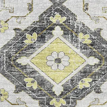 5' X 8' Silver Gold And Gray Tribal Washable Area Rug With UV Protection
