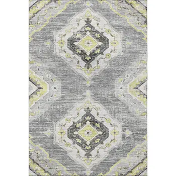 5' X 8' Silver Gold And Gray Tribal Washable Area Rug With UV Protection