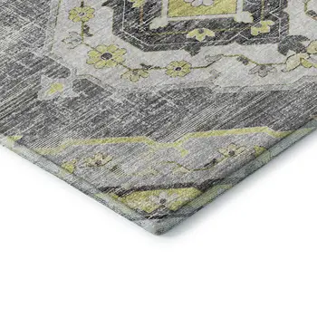 8' Silver Gold And Gray Tribal Washable Round Rug With UV Protection
