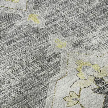 8' Silver Gold And Gray Tribal Washable Round Rug With UV Protection