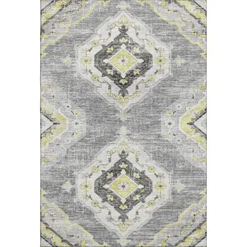 8' X 10' Silver Gold And Gray Tribal Washable Area Rug With UV Protection