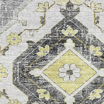 8' X 10' Silver Gold And Gray Tribal Washable Area Rug With UV Protection