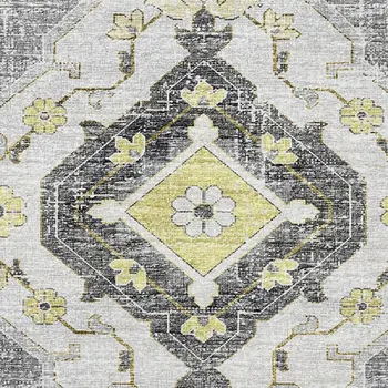 8' X 10' Silver Gold And Gray Tribal Washable Area Rug With UV Protection