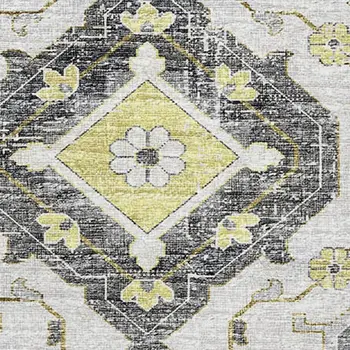 9' X 12' Silver Gold And Gray Tribal Washable Area Rug With UV Protection
