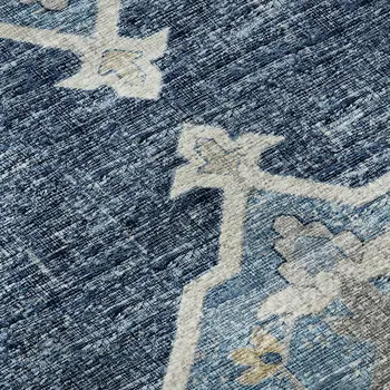 3' X 5' Blue And Ivory Tribal Washable Area Rug With UV Protection