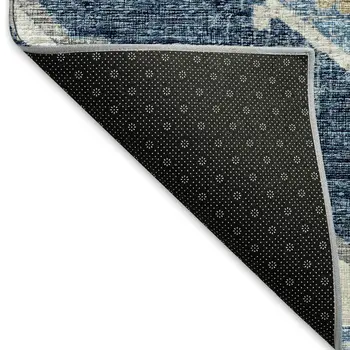 10' X 14' Blue And Ivory Tribal Washable Area Rug With UV Protection