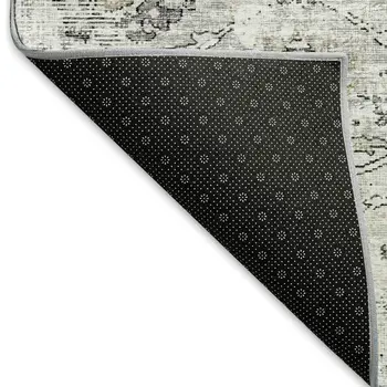 9' X 12' Light Gray And Charcoal Floral Medallion Washable Area Rug With UV Protection