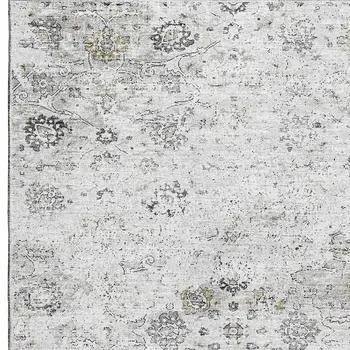 9' X 12' Light Gray And Charcoal Floral Medallion Washable Area Rug With UV Protection