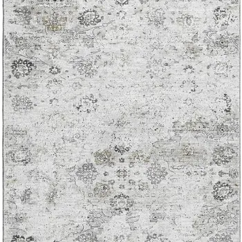 9' X 12' Light Gray And Charcoal Floral Medallion Washable Area Rug With UV Protection