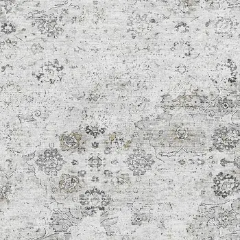 10' X 14' Light Gray And Charcoal Floral Medallion Washable Area Rug With UV Protection