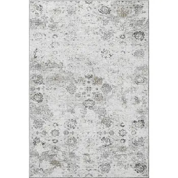 10' X 14' Light Gray And Charcoal Floral Medallion Washable Area Rug With UV Protection