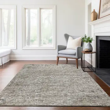 3' X 5' Stone And Coffee Floral Medallion Washable Area Rug With UV Protection