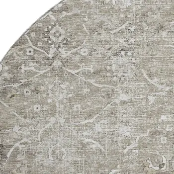8' Stone And Coffee Floral Medallion Washable Round Rug With UV Protection