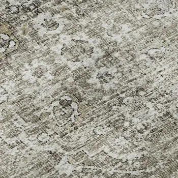 10' X 14' Stone And Coffee Floral Medallion Washable Area Rug With UV Protection