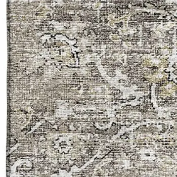 10' X 14' Stone And Coffee Floral Medallion Washable Area Rug With UV Protection