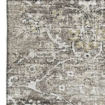 10' X 14' Stone And Coffee Floral Medallion Washable Area Rug With UV Protection