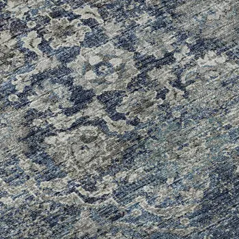 3' X 5' Blue And Gray Floral Medallion Washable Area Rug With UV Protection