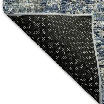 5' X 8' Blue And Gray Floral Medallion Washable Area Rug With UV Protection