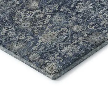 5' X 8' Blue And Gray Floral Medallion Washable Area Rug With UV Protection