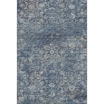 8' X 10' Blue And Gray Floral Medallion Washable Area Rug With UV Protection