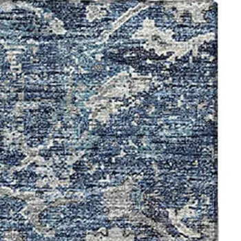8' X 10' Blue And Gray Floral Medallion Washable Area Rug With UV Protection