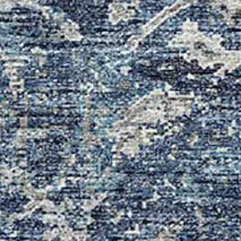 10' X 14' Blue And Gray Floral Medallion Washable Area Rug With UV Protection